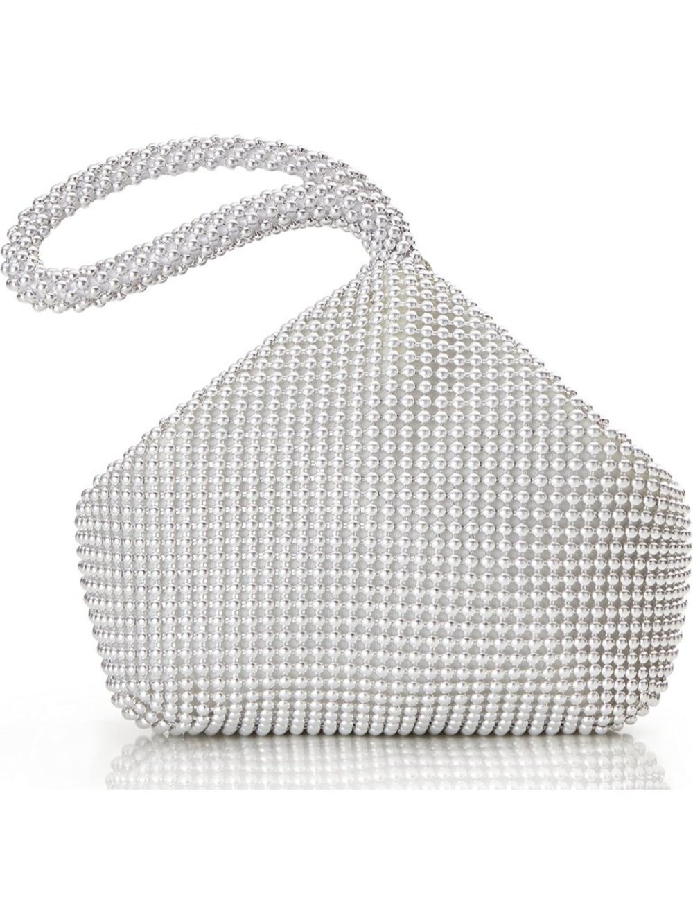 👜Women's Silver Beaded Triangle Evening Clutch Wristlet Purses Wedding Bag